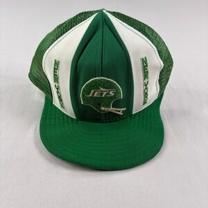 Vintage New York‎ Jets Hat Cap Green Lucky Stripes Snapback Adjustable Trucker